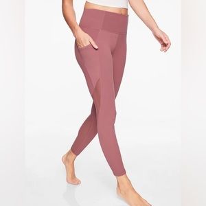 Athleta Satulation pocket leggings mauve pink medium sheer side
